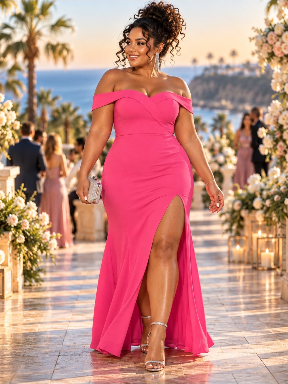 NWOT Lulu's Hot Pink Off The Shoulder Maxi Dress Size XL=14